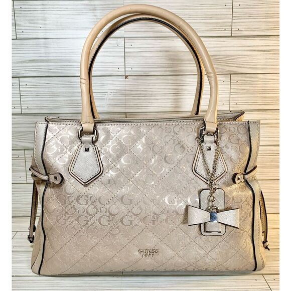 Guess Handbags - Guess Soft Dusty RoSe Large Satchel Handbag W/ Bow&Lock Detachable Charm